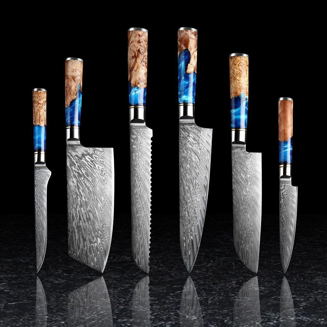 Japanese Damascus Steel Kitchen Knife Set With Resin Handle