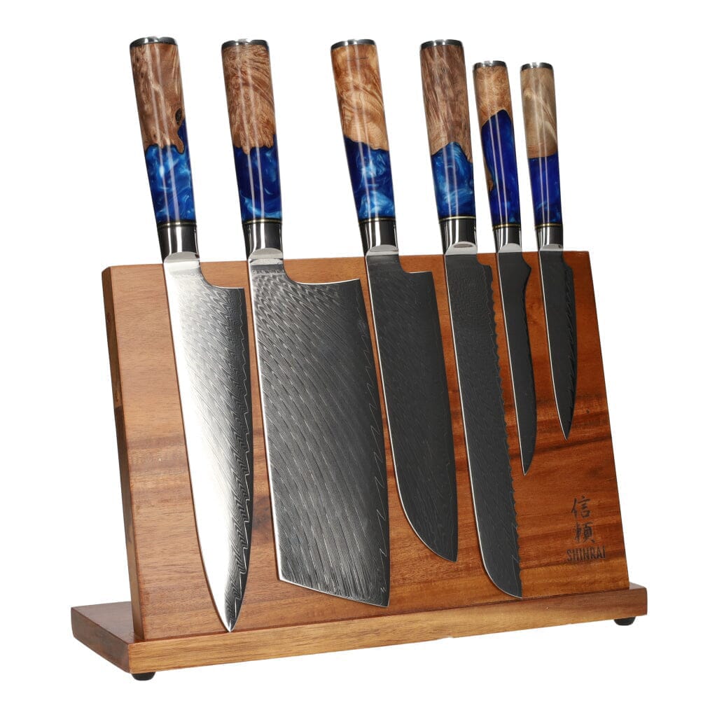 Epoxy Sapphire 6-delige Messenset + Magnetisch Messenblok Messenset met blok Shinrai Knives 