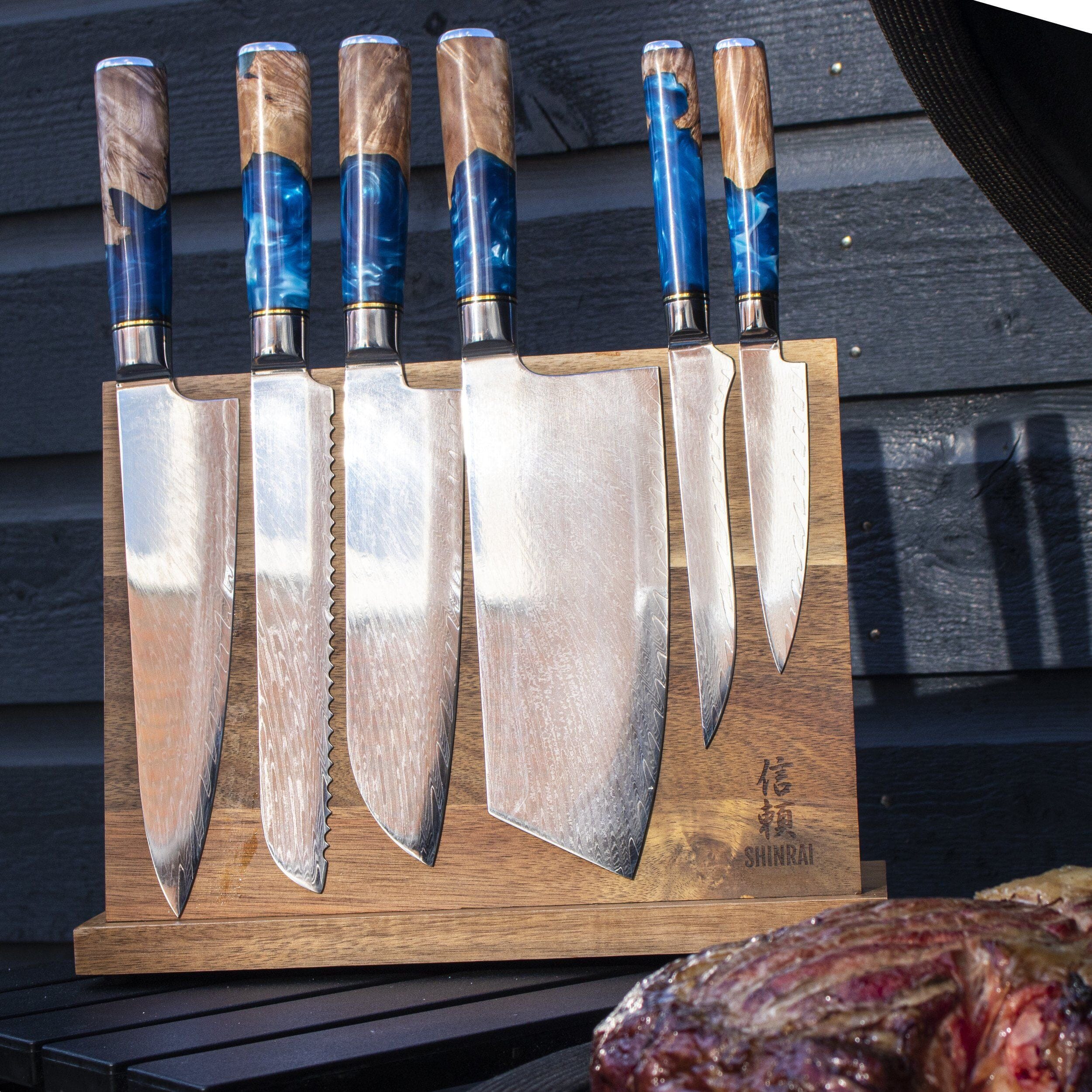 Epoxy Sapphire 6-delige Messenset + Magnetisch Messenblok Messenset met blok Shinrai Knives 