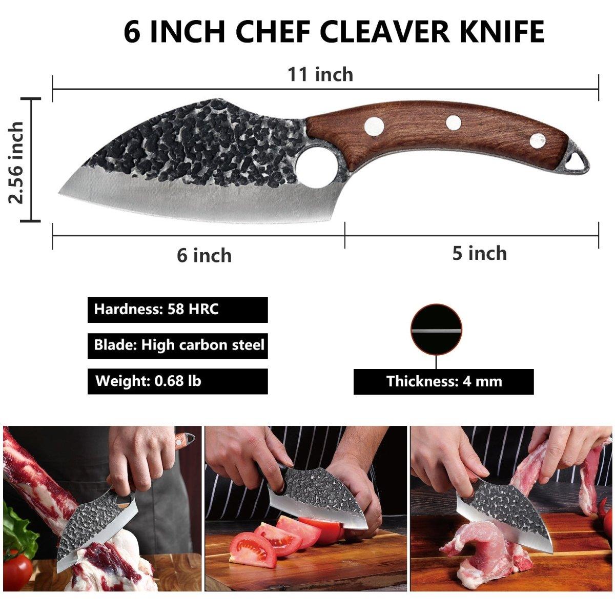 Hand Forged 6" Multipurpose Cleaver Knife With Leather Sheath