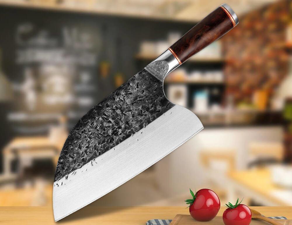 8" Hand Forged Cleaver Knife - High Carbon Steel & Ebony Handle