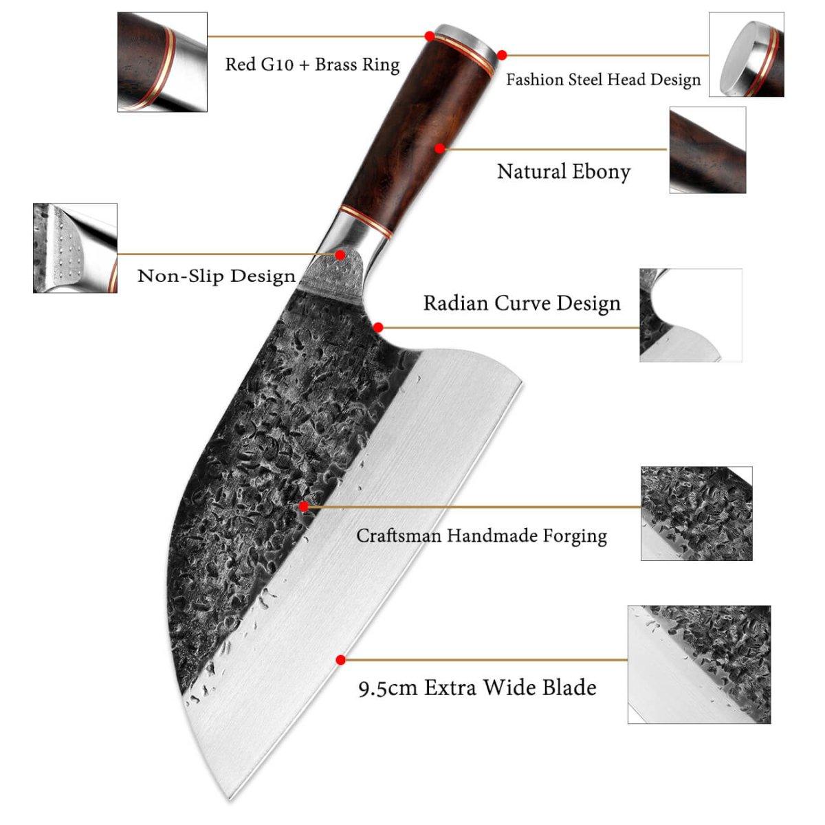 8" Hand Forged Cleaver Knife - High Carbon Steel & Ebony Handle