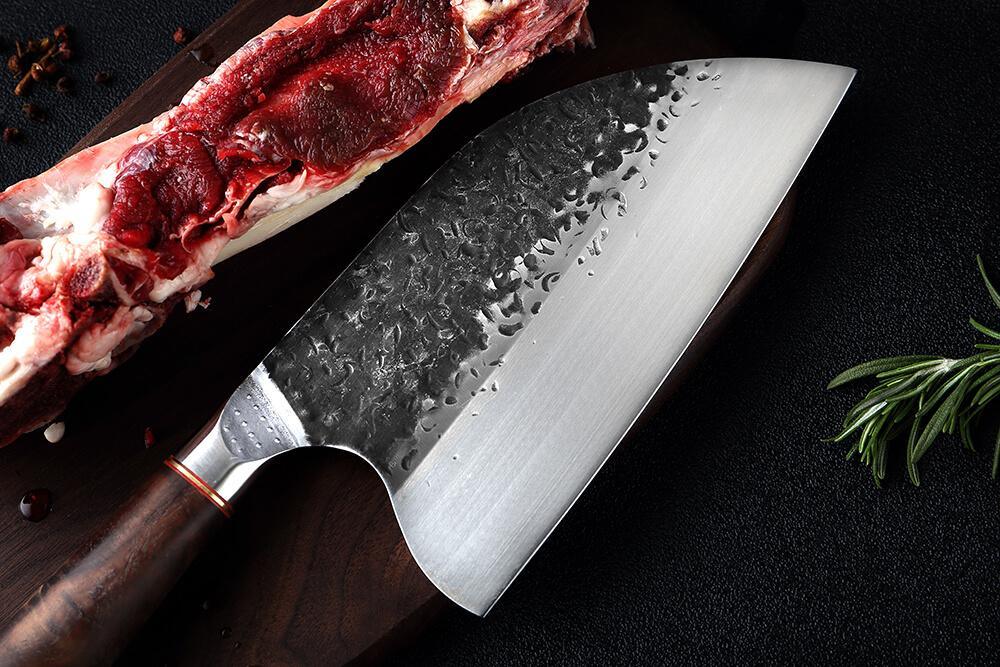 8" Hand Forged Cleaver Knife - High Carbon Steel & Ebony Handle