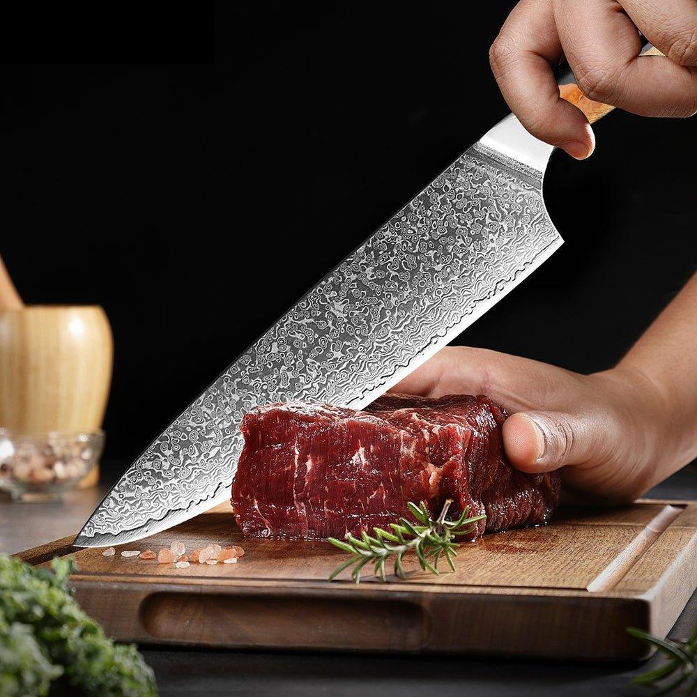 8 Inch Japanese Damascus Steel Chef Knife With Resin Stabilized Wood Handle