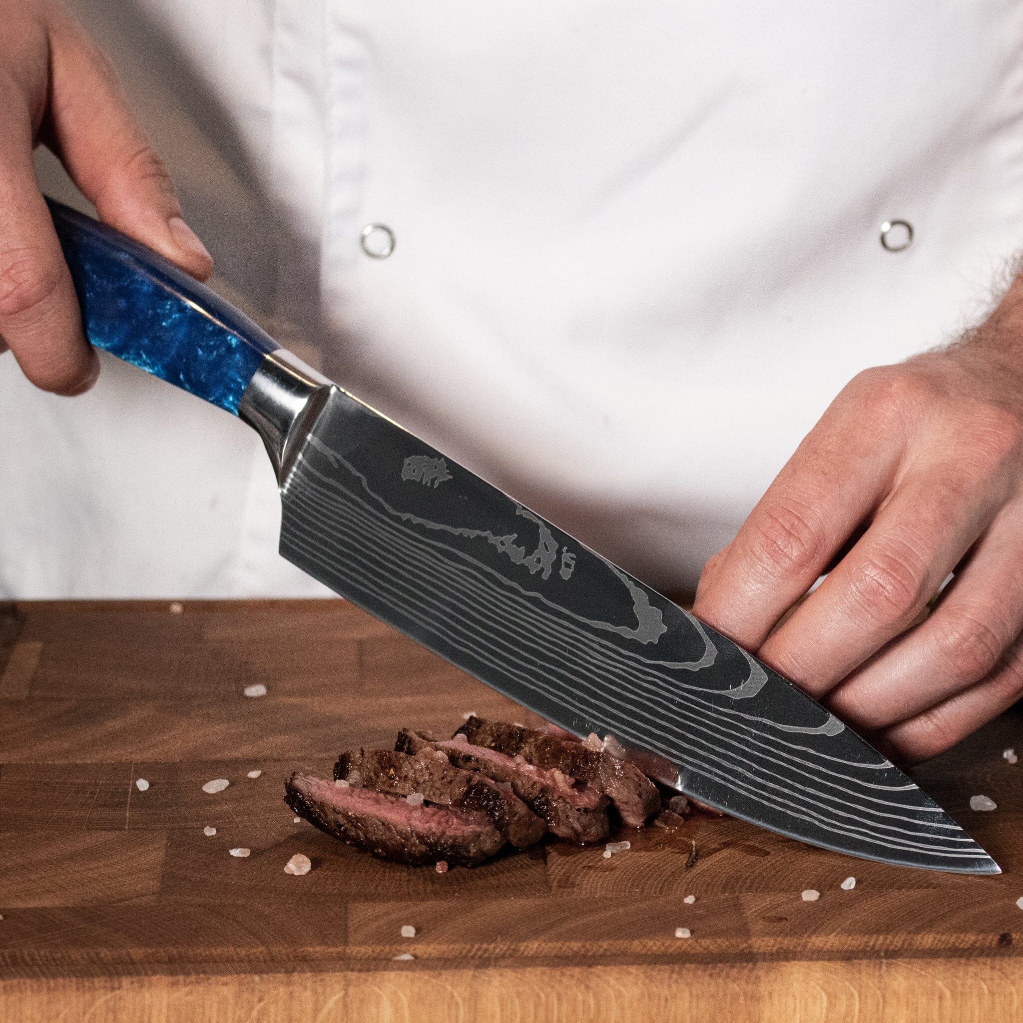 Damascus Print Epoxy Sapphire - 6-Piece Knife Set