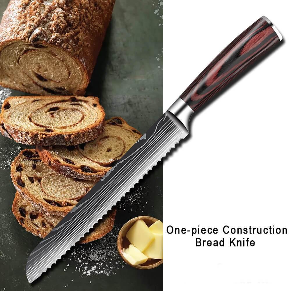 Bread Knife 8 inch Serrated Knife Damascus laser Pattern Steel Bread Knife