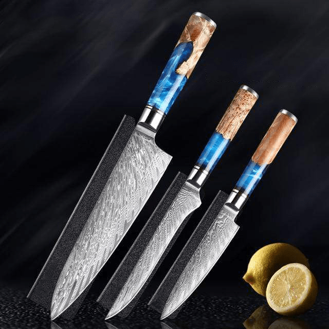 Japanese Damascus Steel Kitchen Knife Set With Resin Handle