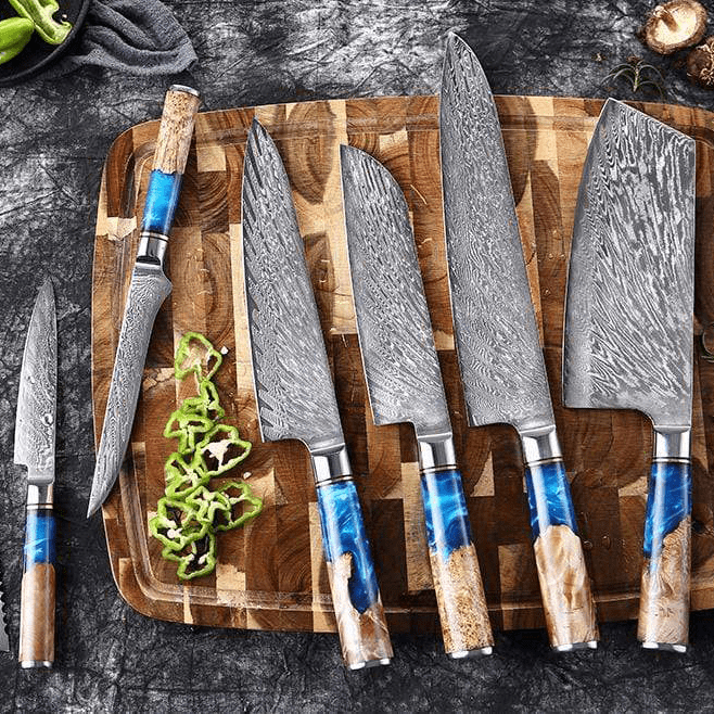 Japanese Damascus Steel Kitchen Knife Set With Resin Handle