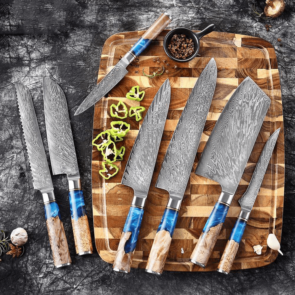 Japanese Damascus Steel Kitchen Knife Set With Resin Handle