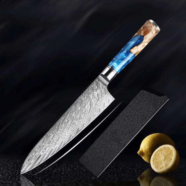 Japanese Damascus Steel Kitchen Knife Set With Resin Handle