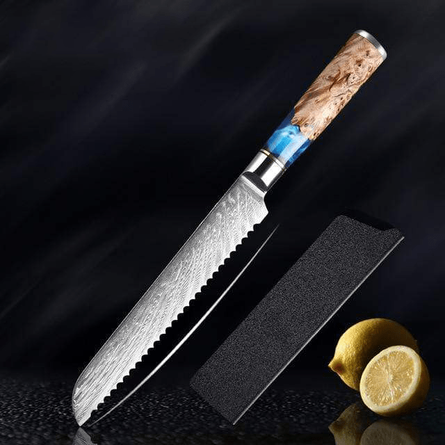 Japanese Damascus Steel Kitchen Knife Set With Resin Handle