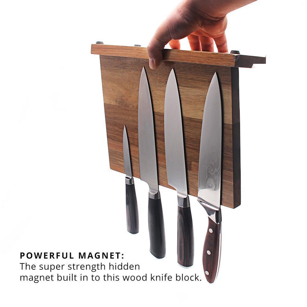 Acacia Wood Magnetic Knife Block Holder