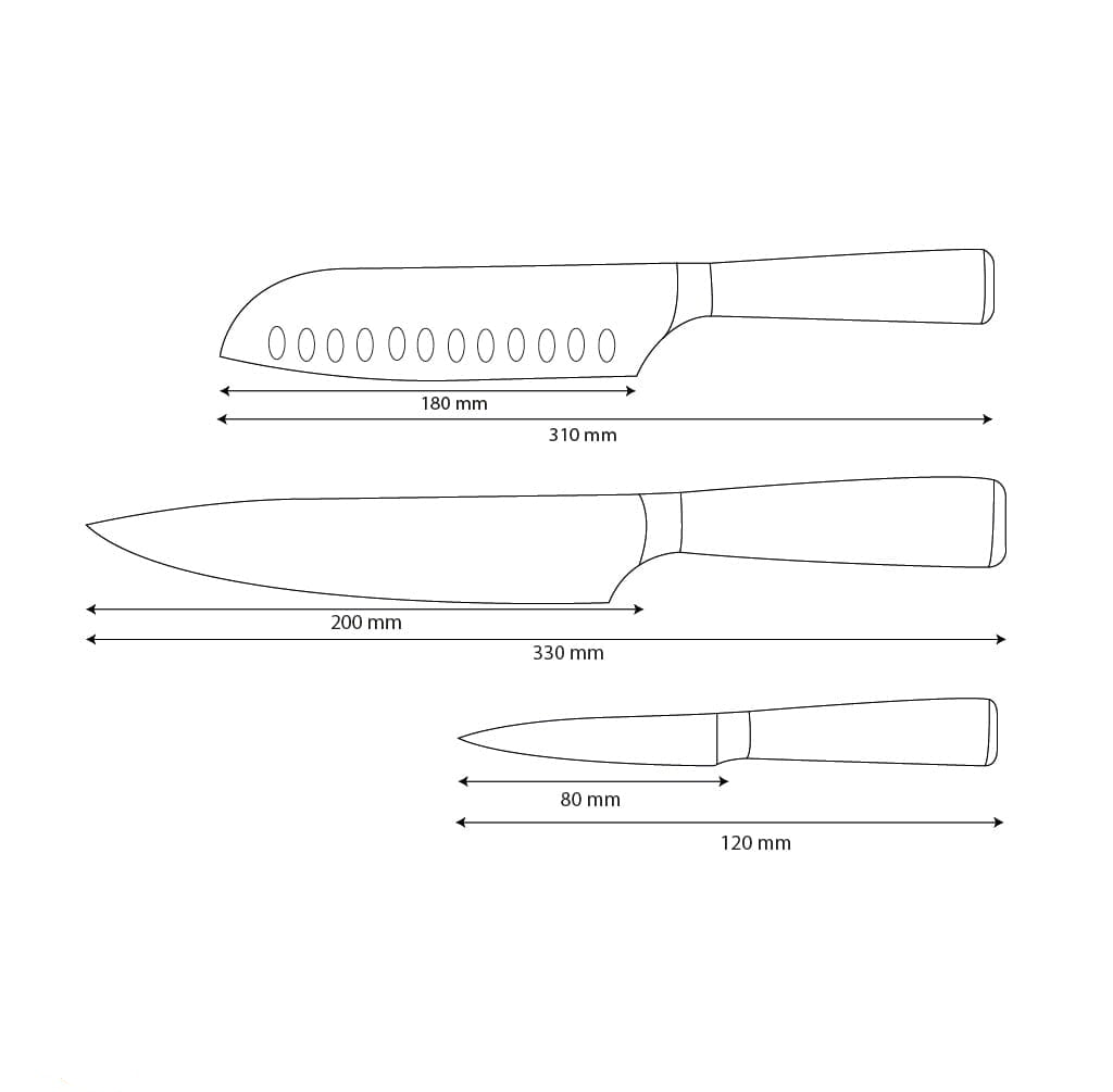 Shinrai Knives - Damascus Print 3-delige Messenset - Koksmes + Santoku + Schilmes Messenset Shinrai Knives 