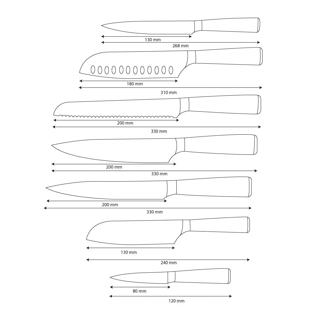 Shinrai Knives - Damascus Print 7-delige Messenset Messenset Shinrai Knives 