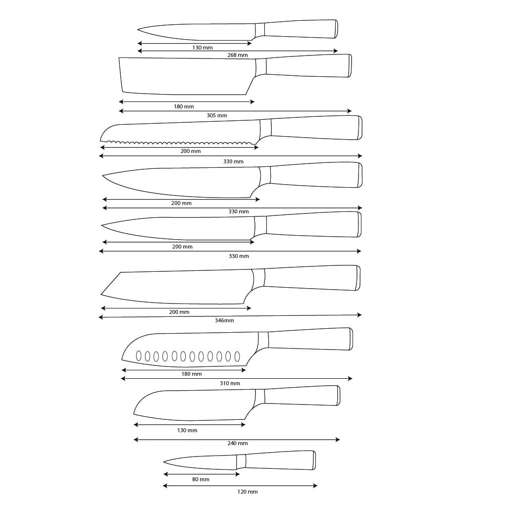 Shinrai Knives - Damascus Print 9-delige Messenset Messenset Shinrai Knives 
