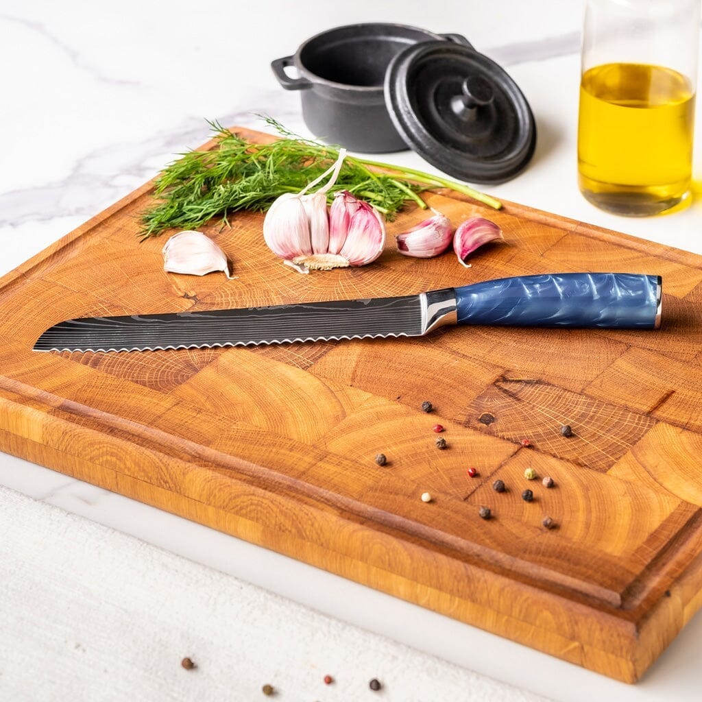 Shinrai Knives - Damascus Print Epoxy Sapphire - 6-delige Messenset Messenset Shinrai Knives 