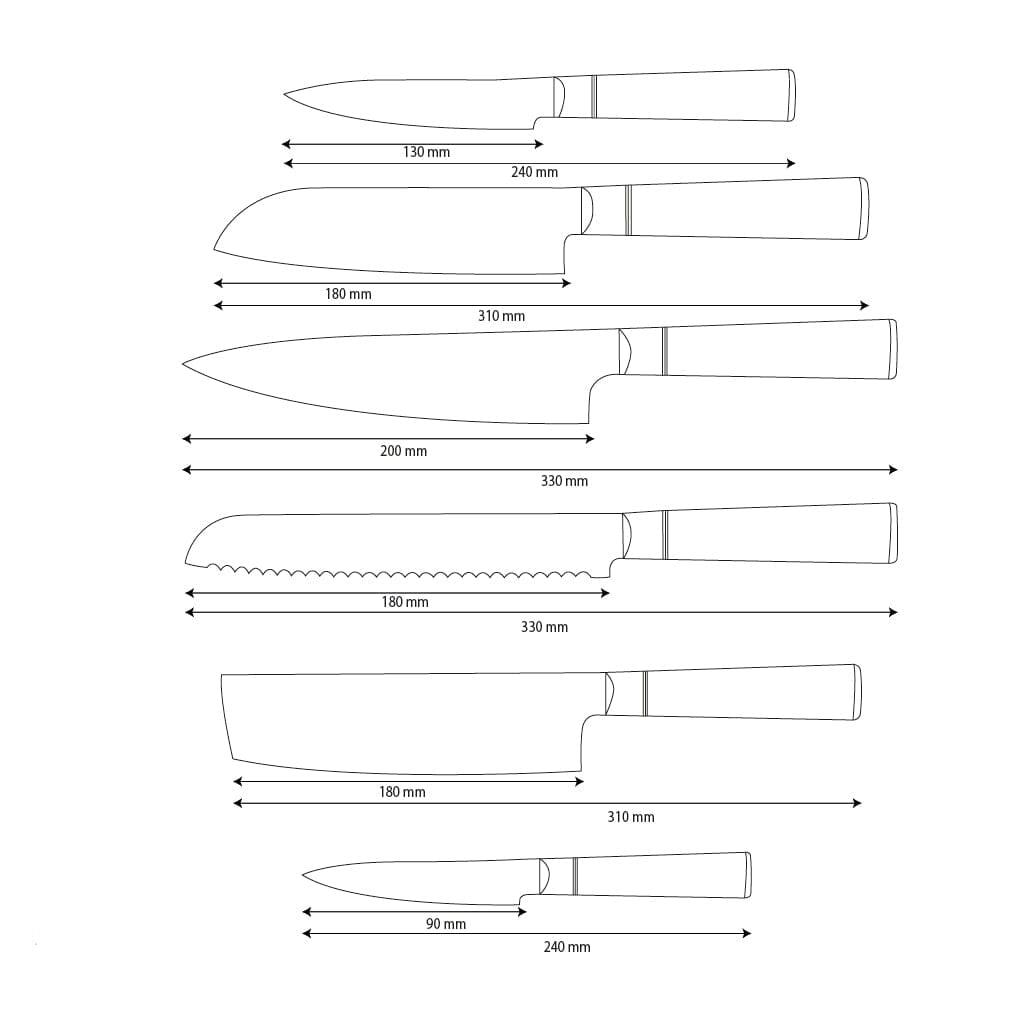Shinrai Knives - Epoxy Onyx Damascus 6-delige Damascus Messenset Messenset Shinrai Knives 
