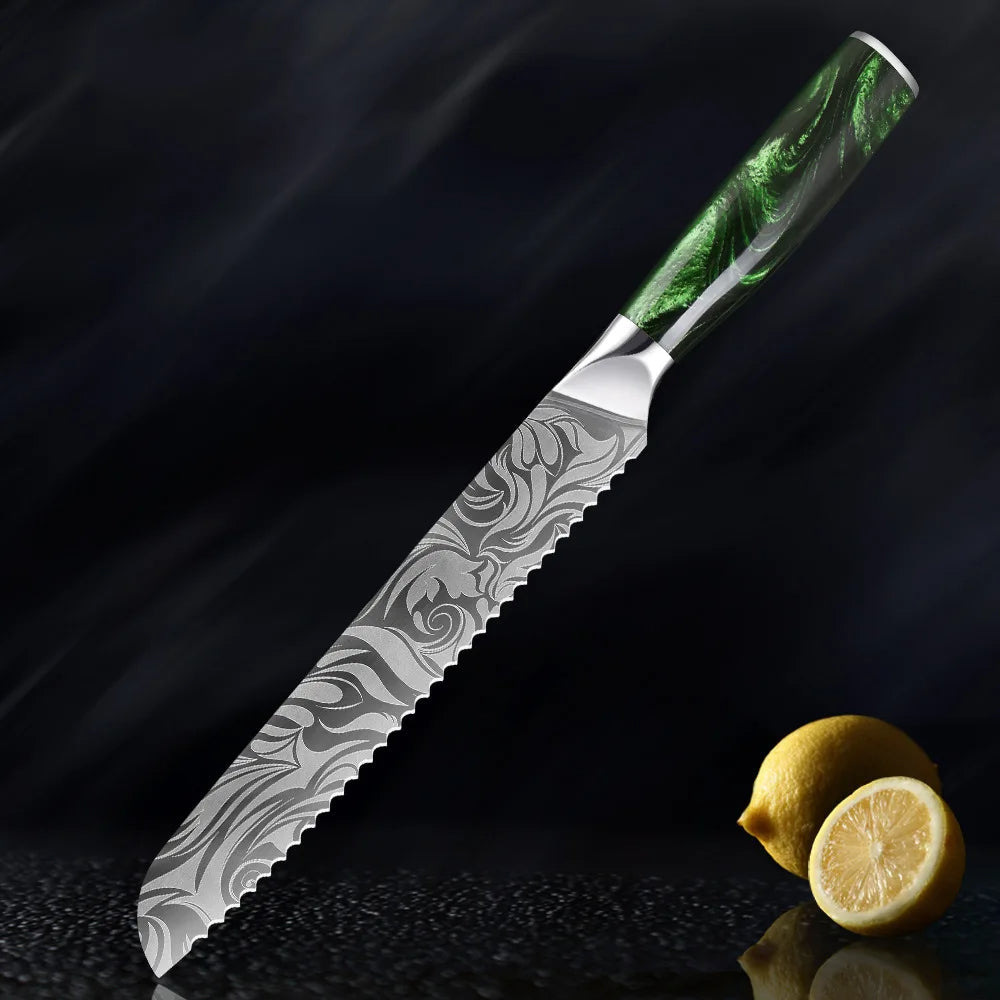 Wasabi - Premium Japanese Kitchen Knife Set with Green Resin Handle